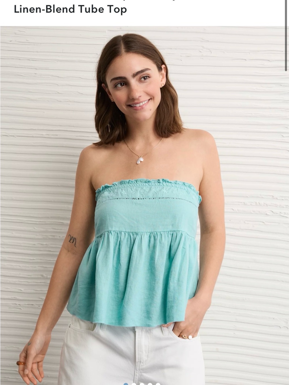 American Eagle Outfitters Aqua Linen-Blend Strapless Tube Top